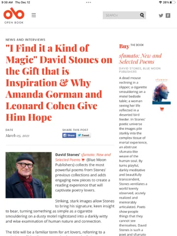 “I Find it a Kind of Magic” — David Stones on inspiration (Open Book)